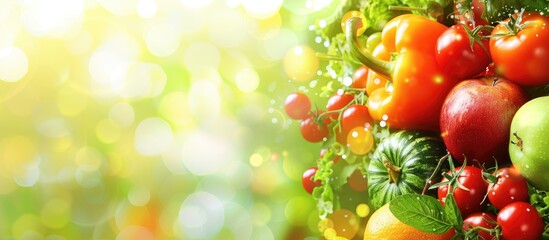 Background of fresh fruits and vegetables - Powered by Adobe