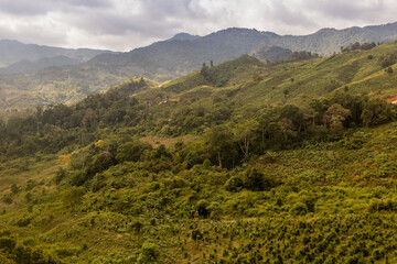 Naklejka premium Landscape near Samarkisay village in Phongsali province, Laos