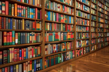 Vast Library Bookshelves with Colorful Books