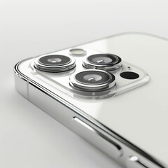 Experience the modern elegance of iPhone 15 Pro in this close-up shot, emphasizing its realistic design on white. AI generative.