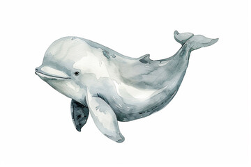 A Beluga whale cute hand draw watercolor white background. Cute animal vocabulary for kindergarten...