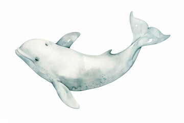 A Beluga whale cute hand draw watercolor white background. Cute animal vocabulary for kindergarten children concept.