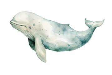 A Beluga whale cute hand draw watercolor white background. Cute animal vocabulary for kindergarten children concept. - obrazy, fototapety, plakaty
