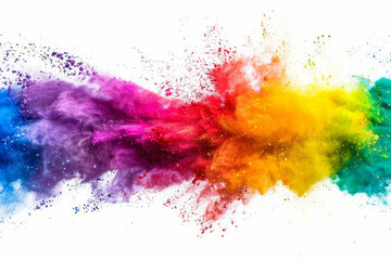 Witness the magic of Holi come to life in this dynamic photo featuring a stunning purple paint explosion, adding a burst of energy and color to the serene white background. AI generative.