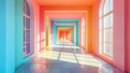 Brighten up your space with the cheerful ambiance of this real photo showcasing a hall in a kid's home, filled with playful shapes, candy colors that sparks joy. AI generative.
