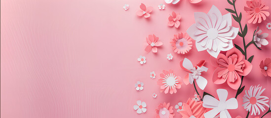 Paper cut flower design background for women and Mother's day with copy space