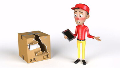 3D character delivery person should be portrayed with an apologetic express