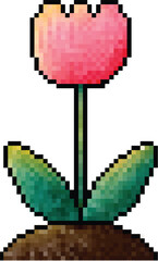 Pixel art red tulip on white