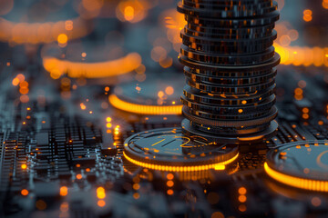 Bit coin stack on Benchmark performance against industry standards with digital graphs.