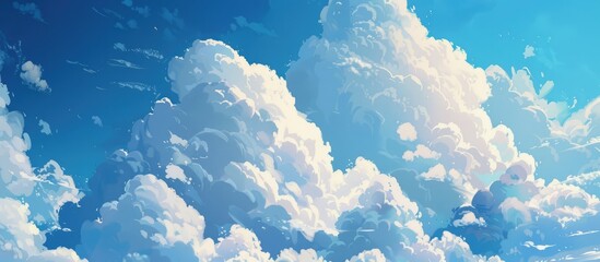 White fluffy clouds floating in the azure sky. - obrazy, fototapety, plakaty