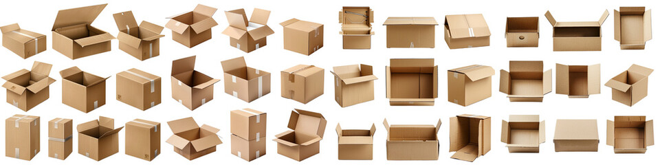 pf boxes parcels or cardboard from various side for packaging  On A Clean White Background Soft Watercolour Transparent Background