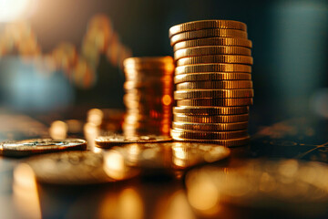 Bit coin stack on Identify cost-saving opportunities via chart analysis. - obrazy, fototapety, plakaty