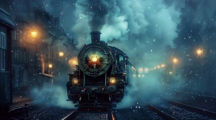 Old-world charm of a steam train at midnight, a perfect moving texture for themed designs