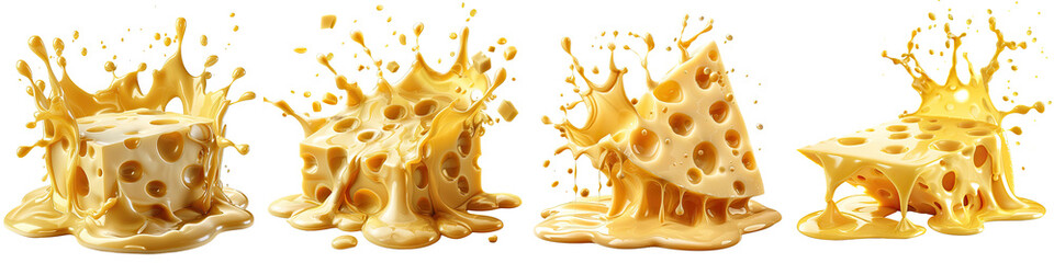 Splash of Cheese with drip and melting sauce splashing  On A Clean White Background Soft Watercolour Transparent Background