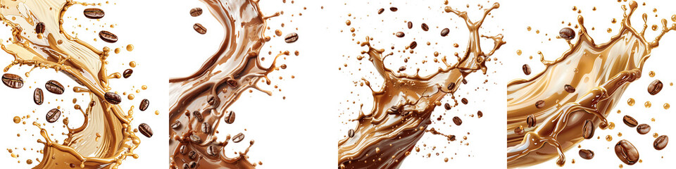 Milk Brown coffee liquid swirl splash  On A Clean White Background Soft Watercolour Transparent Background