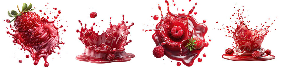 Red berry Jam splash with little bubbles fruit syrup  On A Clean White Background Soft Watercolour Transparent Background