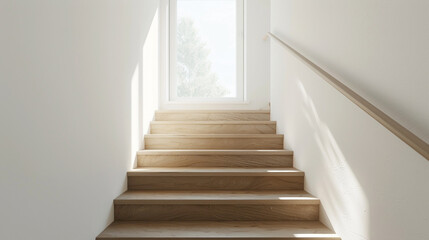 Fototapeta na wymiar Chic beige stairs showcasing Scandinavian design in an inviting interior with a window.