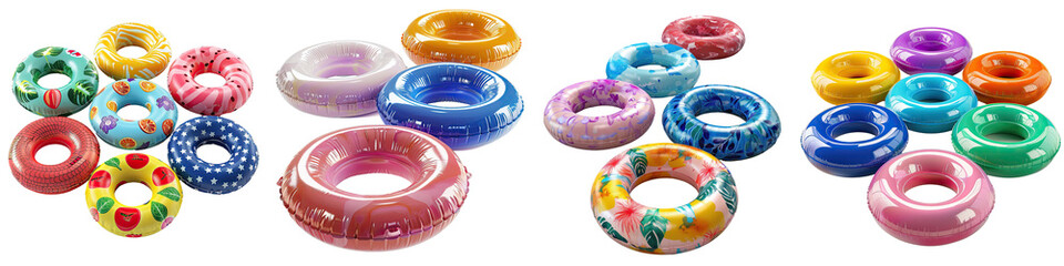 Set of Colorful swim inflatable ring or rubber ring   On A Clean White Background Soft Watercolour Transparent Background