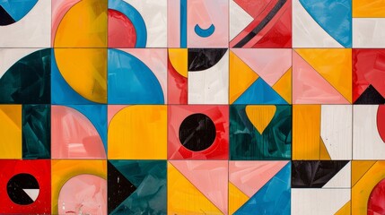 Fototapeta premium Humorous and artistic exploration of bathroom rules through an abstract pattern of overlapping geometric shapes