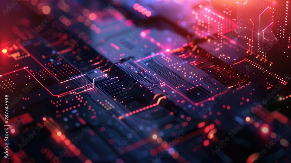 Poster detailed view of a computer circuit board showing intricate patterns and components