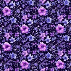 Floral purple color, form natural, seamless fabric pattern.