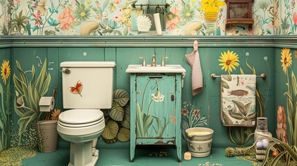 Collage of humorous bathroom etiquette quotes, whimsically arranged for a playful visual narrative