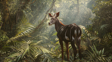 The alluring beauty of an Okapi amidst the tropical rainforest