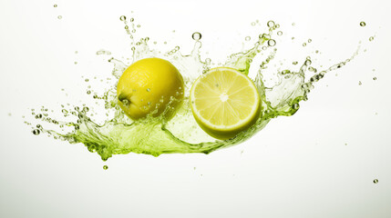 Lemon and lime in refreshing water splash with fruits