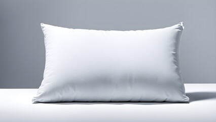 A separate white pillow, on a solid color background, with bedroom decoration and bedding