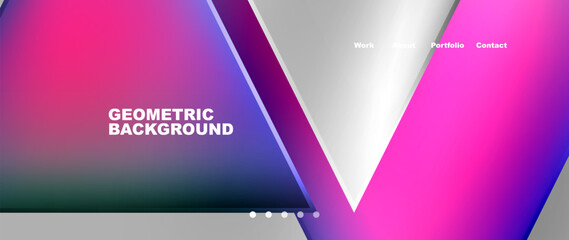 A geometric background featuring parallel purple, violet, and electric blue triangles with white tints and shades. The pattern creates symmetry and a modern aesthetic - obrazy, fototapety, plakaty
