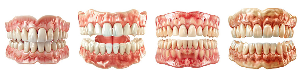 Full Dentures with teeth, gum and bone  On A Clean White Background Soft Watercolour Transparent Background