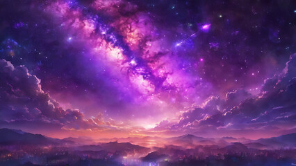 Fototapeta na wymiar 2D illustration of Starry wonderful nebula purple sky