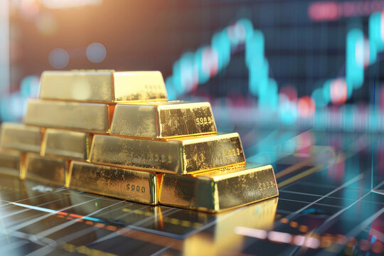 gold bars stack on Measure campaign ROI with digital chart metrics.