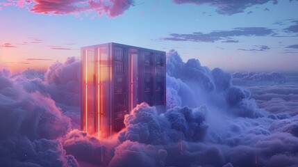 A server room floating in the clouds, symbolizing the intangibility of the digital world. - obrazy, fototapety, plakaty