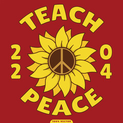 teach peace illustration of cartoon sunflowers, can be used as stickers, clothing designs, badges for peace campaigns, EPS files are easy to edit again
