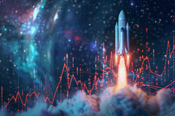 Rocket rising into space and Identify seasonal trends through graphical analysis. - obrazy, fototapety, plakaty