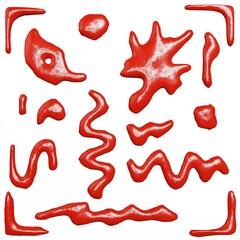 3d render of ketchup splatter strip and swirl top view for food or restaurant kitchen concept