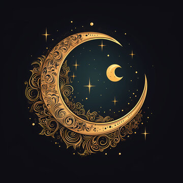 elegant crescent moon with intricate patterns
