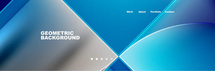 Obraz premium A display device showcasing an electric blue and azure geometric background with a circle in the middle, surrounded by triangles and rectangles in a symmetrical pattern