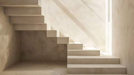 Subtle beige stairs embodying Scandinavian minimalism, set in an airy lounge with a window.
