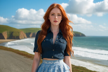 A woman standing near a beach