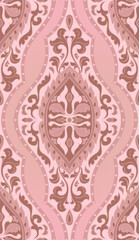 Oriental pink traditional ornament. Damask pattern with filigree details.  Vector template for a carpet, wallpaper, textile and any surface. - 787760194