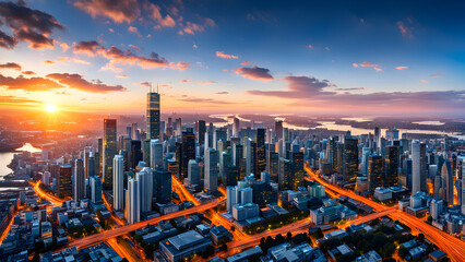 Scenery of the urban skyline, towering buildings, commercial and financial office areas, smart...