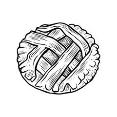 hand drawn pie illustration in black and white