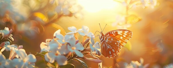 Bright tropical butterfly on jasmine flower - obrazy, fototapety, plakaty