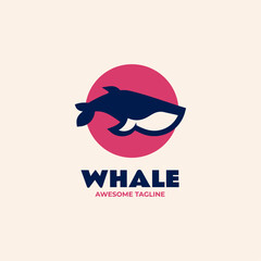 Vector Logo Illustration Whale Simple Mascot Style.