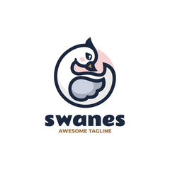 Vector Logo Illustration Swan Simple Mascot Style.