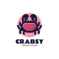 Vector Logo Illustration Crab Simple Mascot Style.