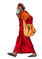 Sadhu in red dress