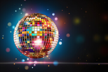 Obraz premium Vibrant disco ball banner, perfect for party decor, music events, and festive celebration backgrounds, with glowing lights and bokeh
